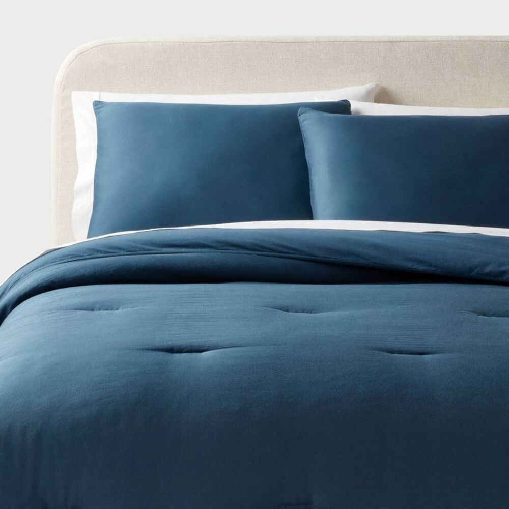 Twin/Twin Extra Long Washed Cotton Sateen Comforter and Sham Set Indigo